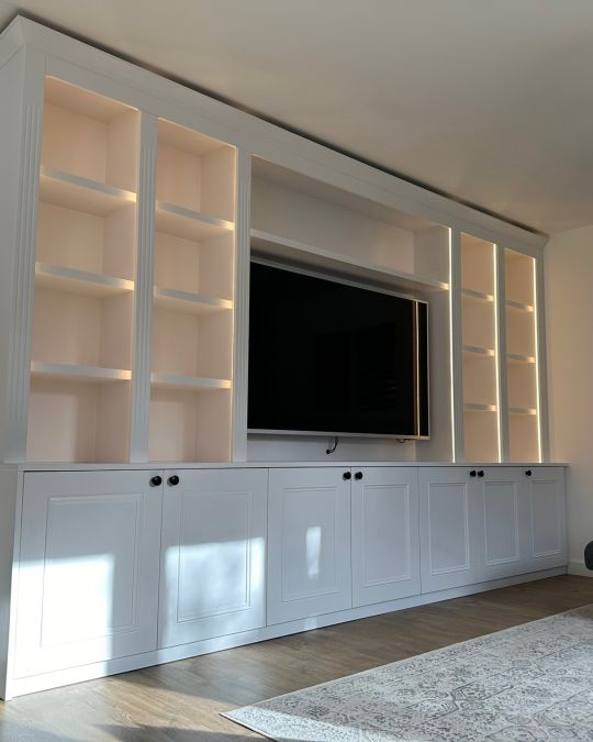 White painted custom media wall