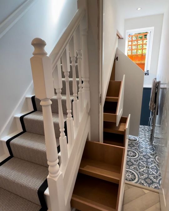 Under stairs storage sliding draws