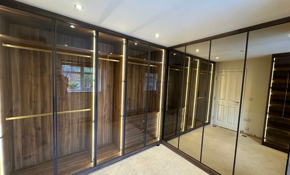 Glass fronted fitted wardrobe