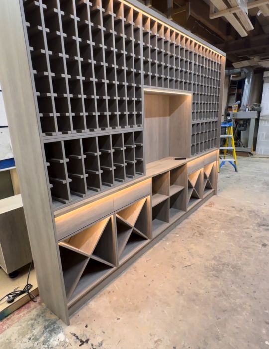 large bespoke wooden wine storage